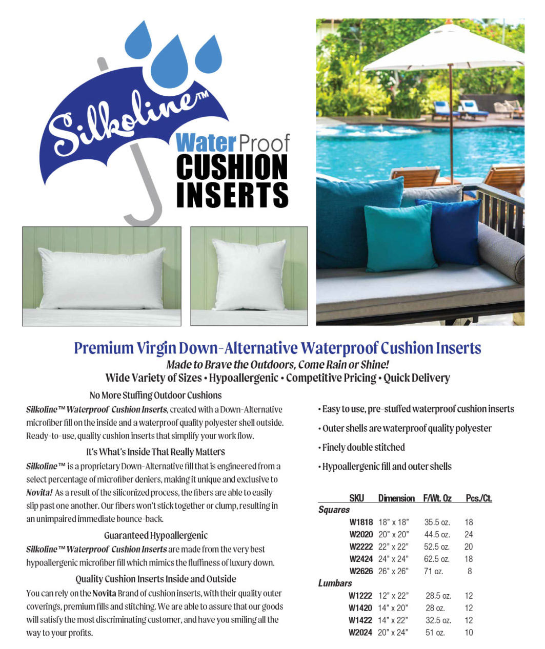 Silkoline - Waterproof Cushion Inserts